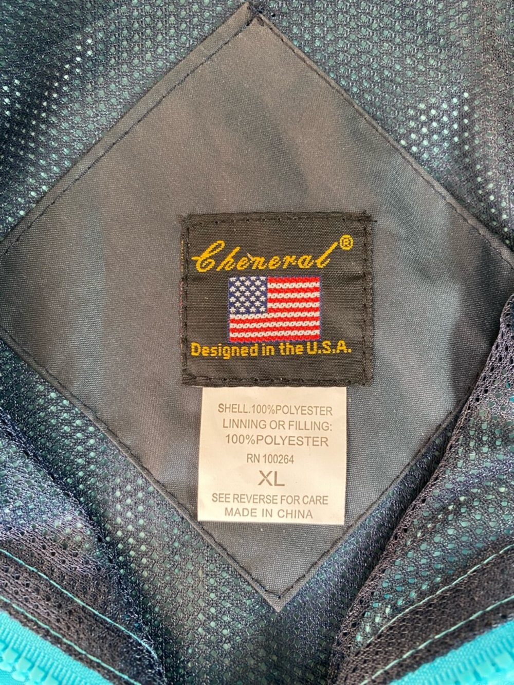 Cheneral Brand Boston Massachusetts Teal/ Navy Blue Windbreaker Jacket Hooded XL - Picture 4 of 9